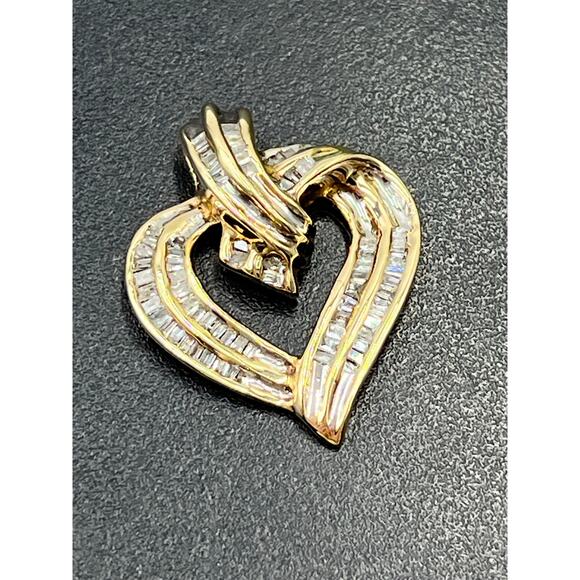 Designer Vintage 10k Yellow Gold .50
CTTW Baguette Diamond Heart Pendant - Picture 6 of 15